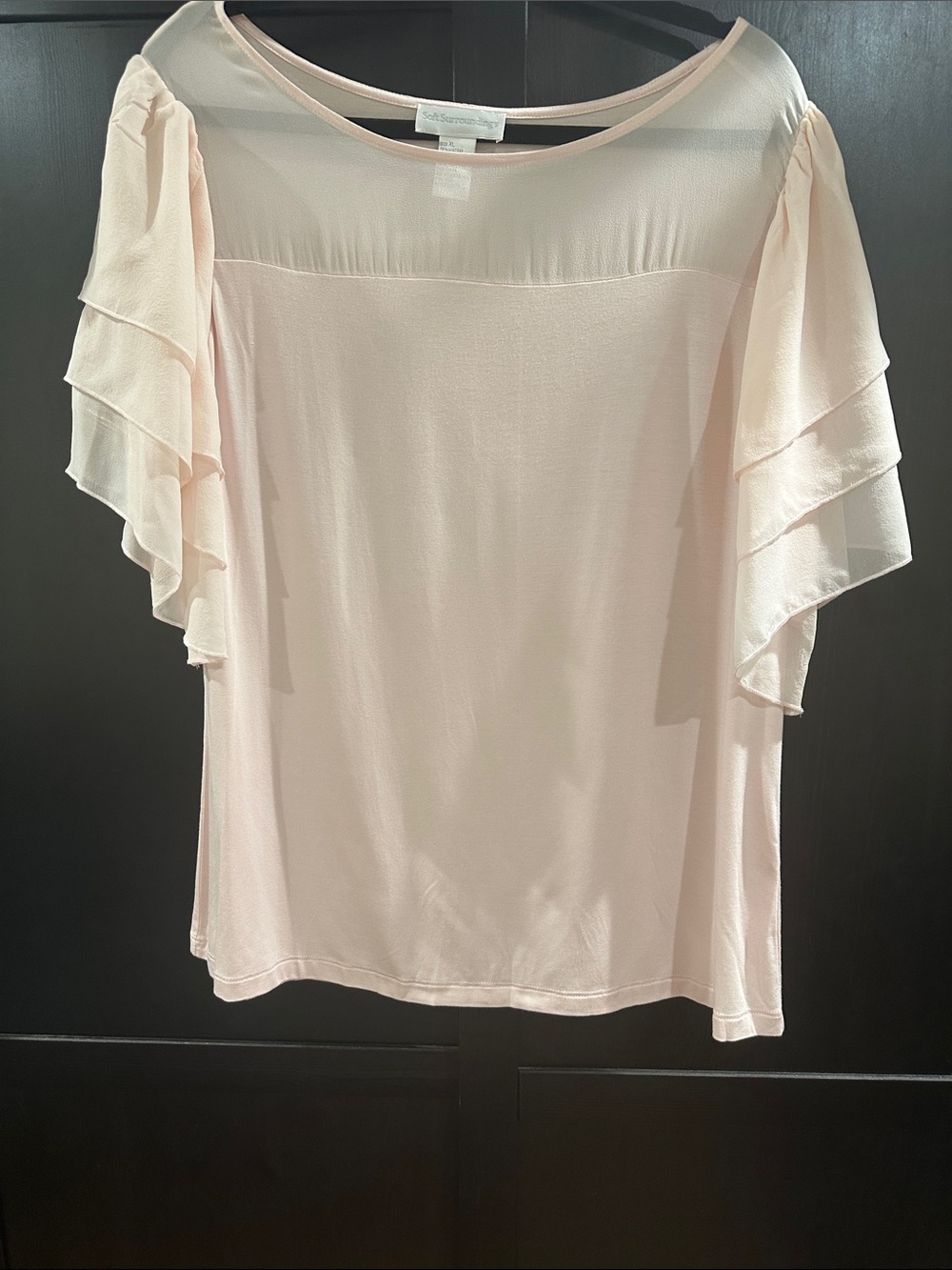 Soft Surroundings Blush Pink Ruffle Sleeve Blouse